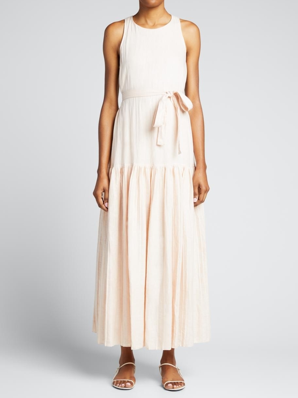 Rebecca Taylor Blush Pink Linen Belted Long Dress